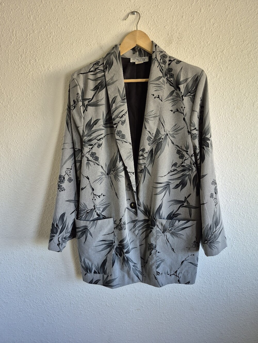 Vintage 90s Kensington Square Made In USA Blazer Jacket Black Gray Floral 1X